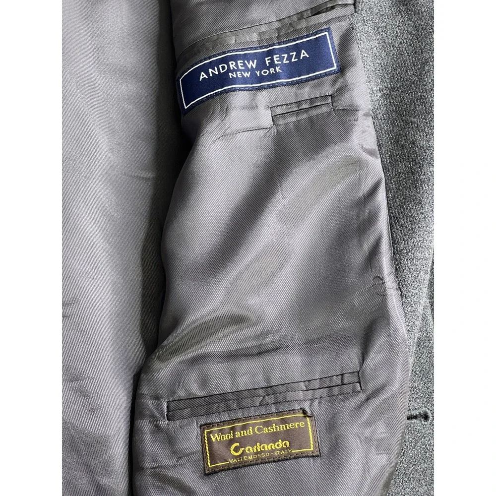 Andrew Fezza New York Gray Worsted Wool‎ Cashmere Blazer Mens 42R